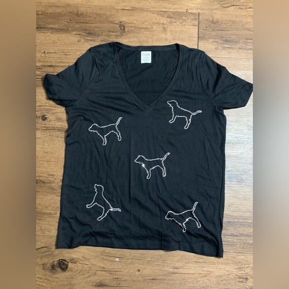 PINK VS RHINESTONE V NECK DOGGIE TSHIRT/ LEGGINGS OUTFIT SET L - Picture 5 of 12